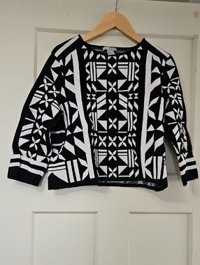 H&M Black and White Geometric Crewneck Sweater